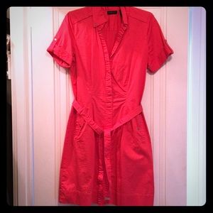 Pink cotton short sleeve dress with pockets